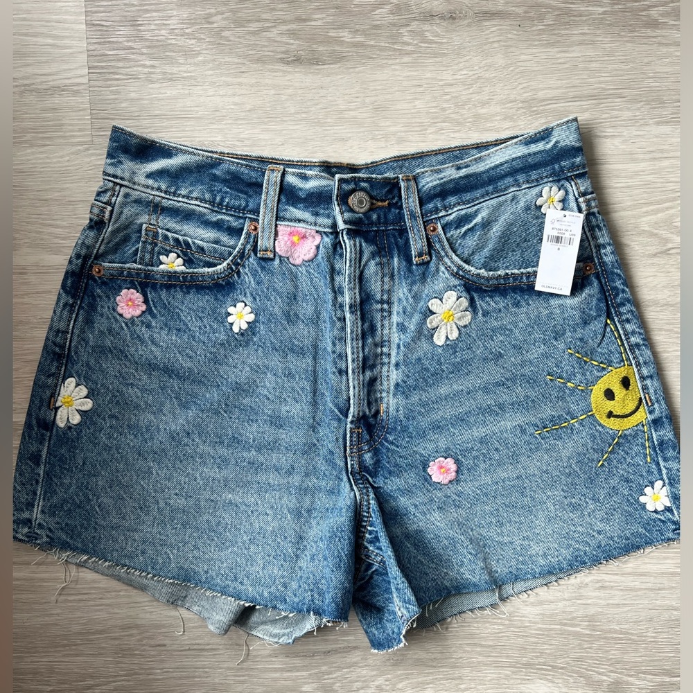 Old Navy Blue Jean Shorts with Embroidered Patches